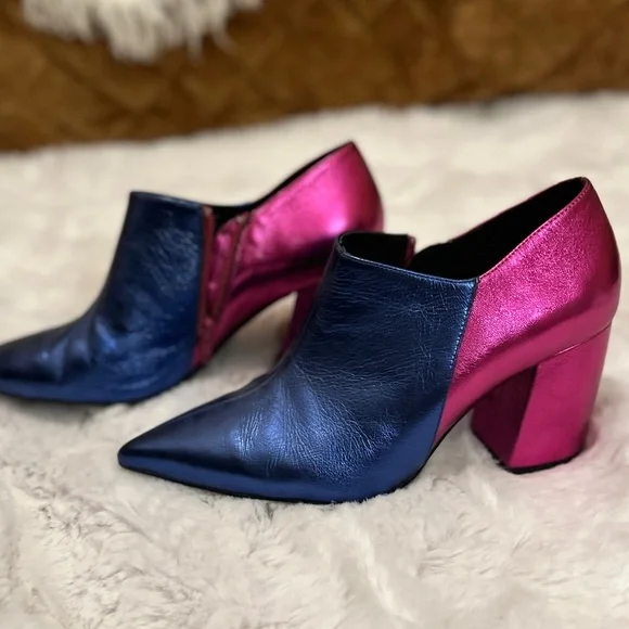 Jeffrey Campbell Size 8 EUC Pink Blue Metallic Heel Booties Worn Twice - Picture 3 of 9